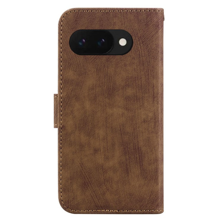 For Google Pixel 9a Wallet Case Tiger Imprint Leather Shockproof Phone Cover - Brown