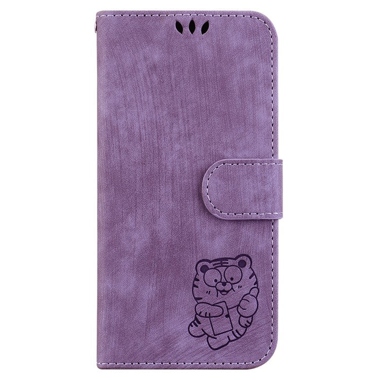 For Google Pixel 9a Wallet Case Tiger Imprint Leather Shockproof Phone Cover - Purple