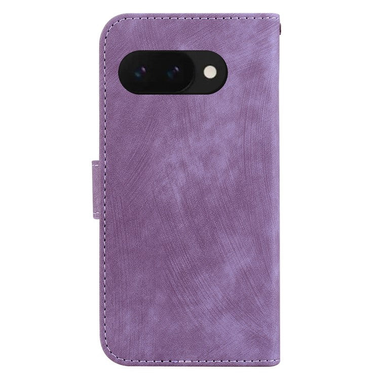 For Google Pixel 9a Wallet Case Tiger Imprint Leather Shockproof Phone Cover - Purple