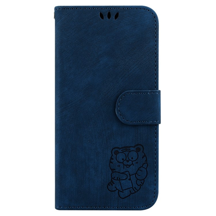 For Google Pixel 9a Wallet Case Tiger Imprint Leather Shockproof Phone Cover - Dark Blue