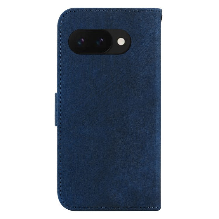 For Google Pixel 9a Wallet Case Tiger Imprint Leather Shockproof Phone Cover - Dark Blue