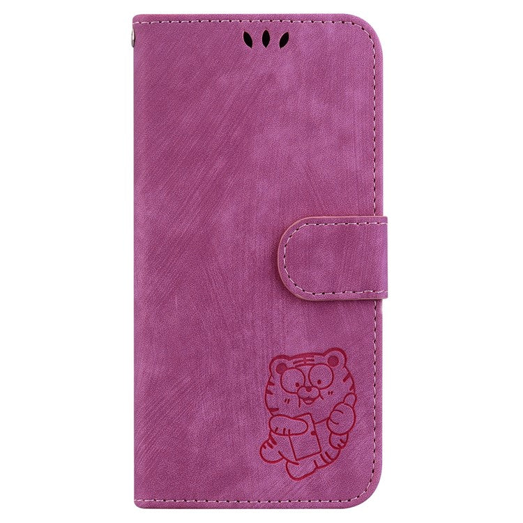 For Google Pixel 9a Wallet Case Tiger Imprint Leather Shockproof Phone Cover - Rose