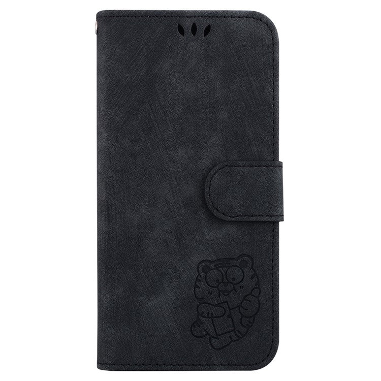 For Google Pixel 9a Wallet Case Tiger Imprint Leather Shockproof Phone Cover - Black