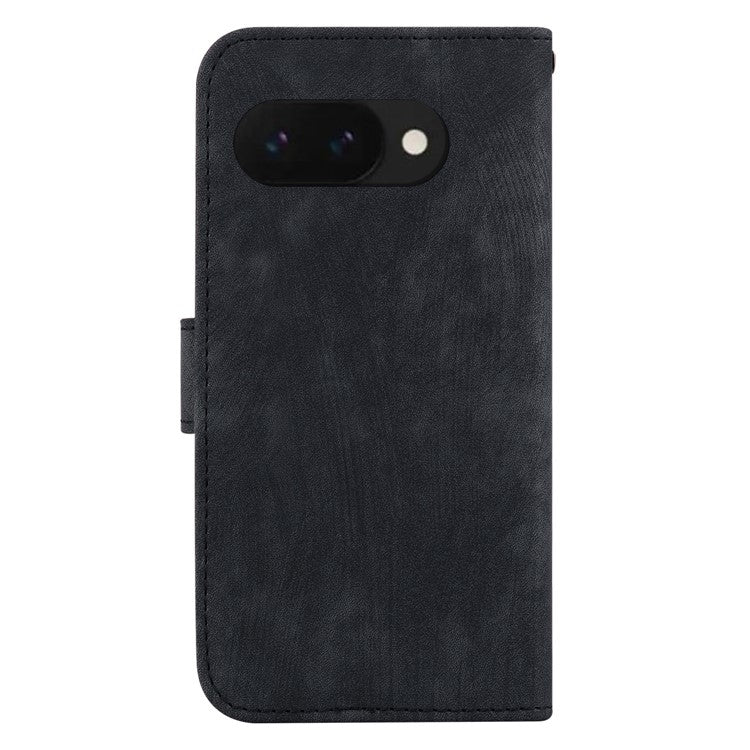 For Google Pixel 9a Wallet Case Tiger Imprint Leather Shockproof Phone Cover - Black