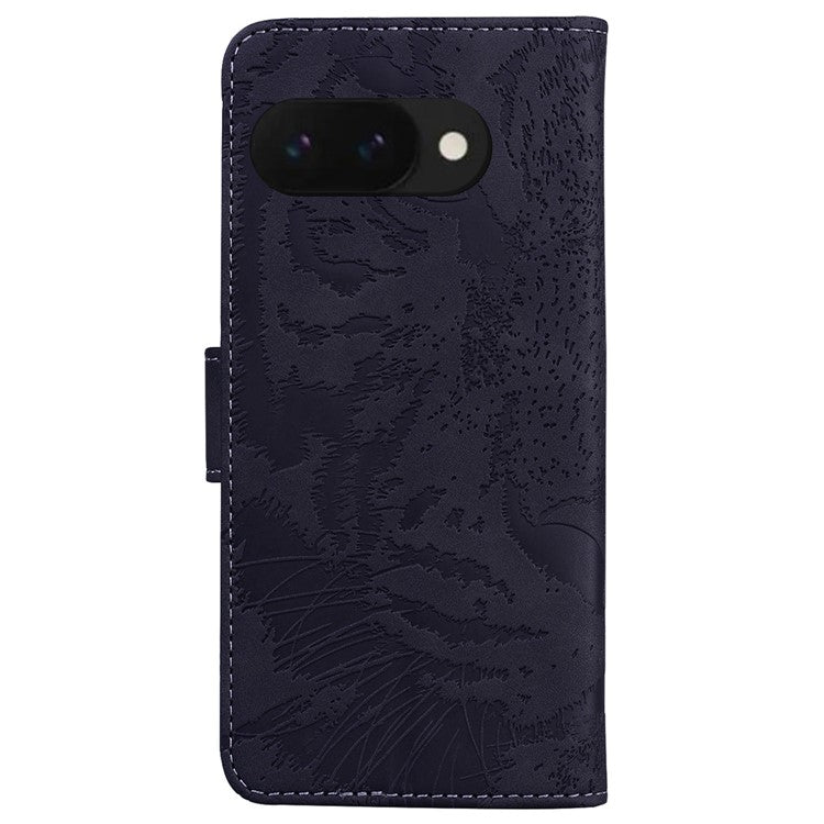 For Google Pixel 9a Case Tiger Imprint Leather Wallet Phone Cover - Black