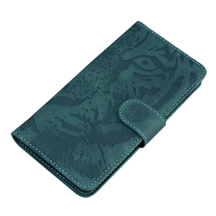 For Google Pixel 9a Case Tiger Imprint Leather Wallet Phone Cover - Green