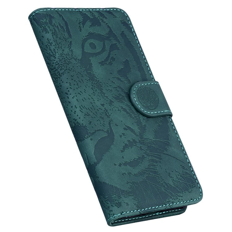 For Google Pixel 9a Case Tiger Imprint Leather Wallet Phone Cover - Green