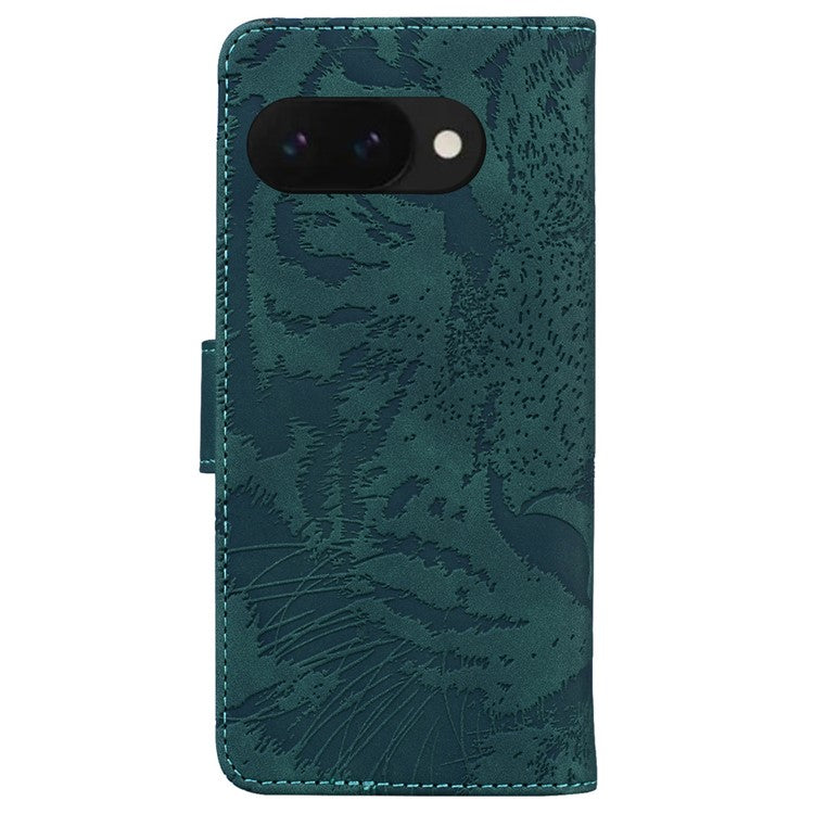 For Google Pixel 9a Case Tiger Imprint Leather Wallet Phone Cover - Green