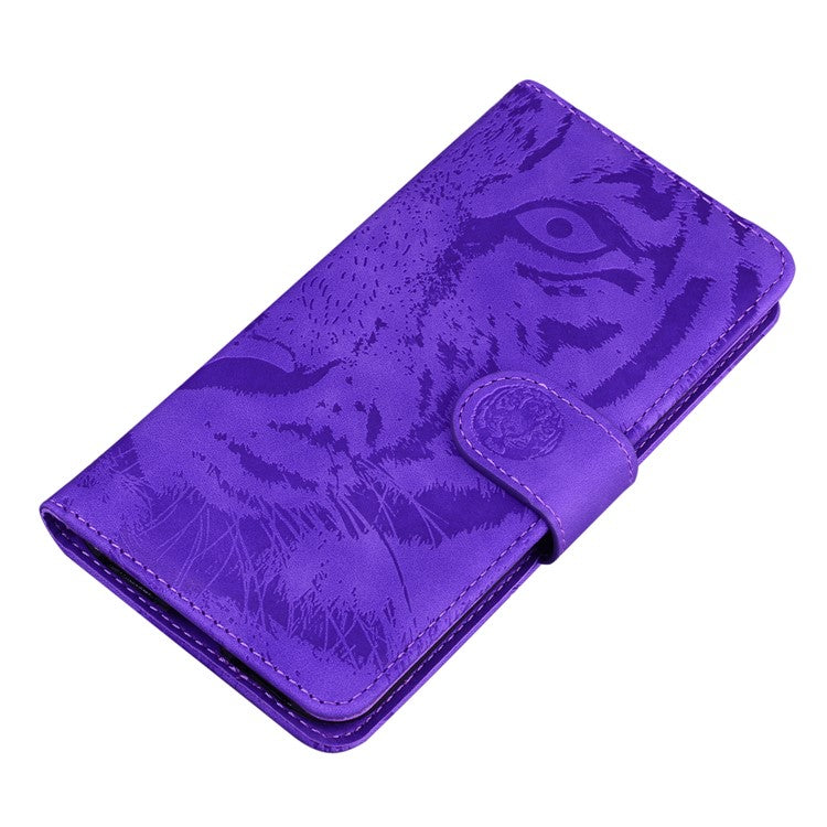 For Google Pixel 9a Case Tiger Imprint Leather Wallet Phone Cover - Purple