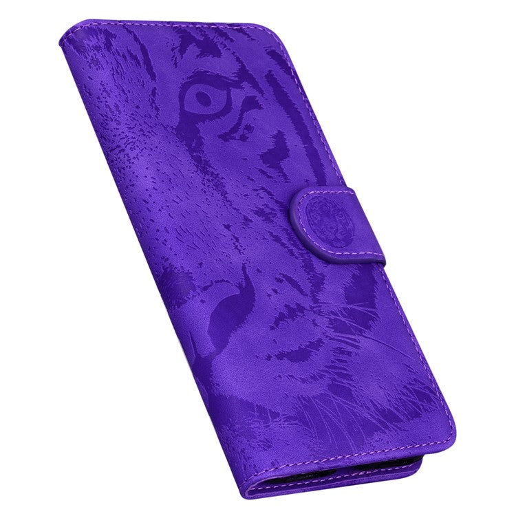 For Google Pixel 9a Case Tiger Imprint Leather Wallet Phone Cover - Purple