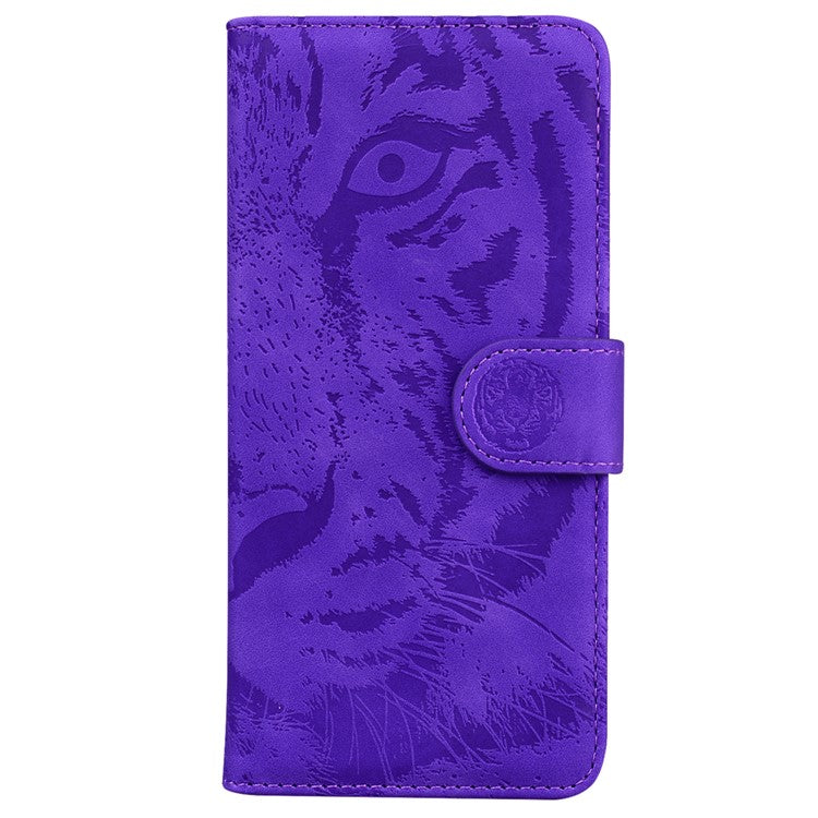 For Google Pixel 9a Case Tiger Imprint Leather Wallet Phone Cover - Purple