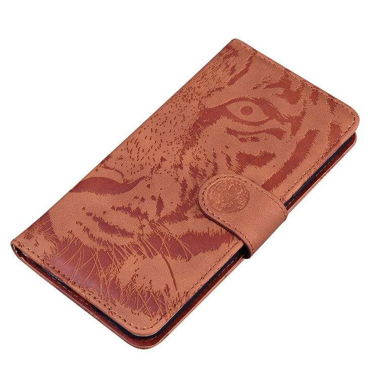 For Google Pixel 9a Case Tiger Imprint Leather Wallet Phone Cover - Brown