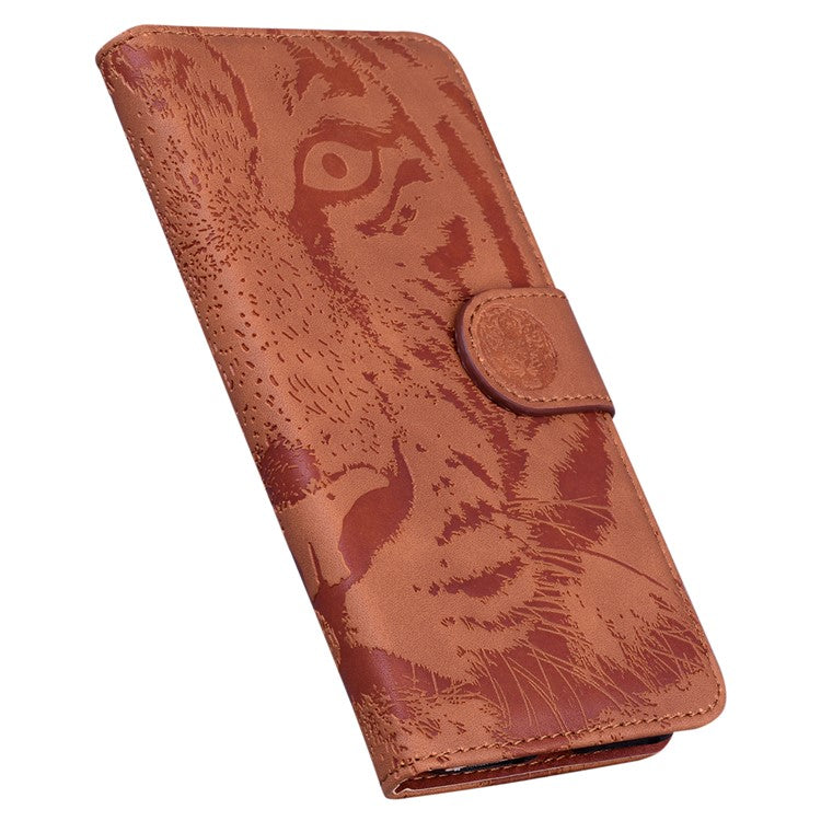 For Google Pixel 9a Case Tiger Imprint Leather Wallet Phone Cover - Brown