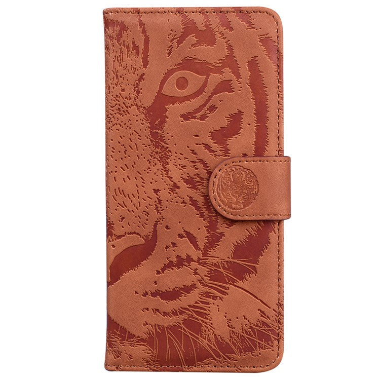 For Google Pixel 9a Case Tiger Imprint Leather Wallet Phone Cover - Brown