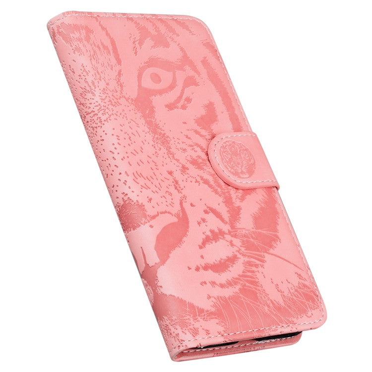 For Google Pixel 9a Case Tiger Imprint Leather Wallet Phone Cover - Pink