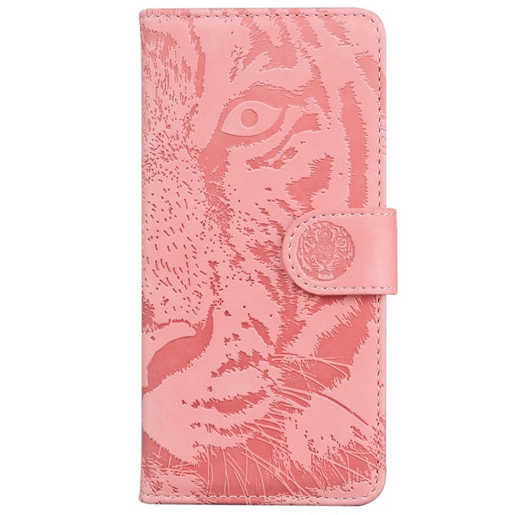 For Google Pixel 9a Case Tiger Imprint Leather Wallet Phone Cover - Pink