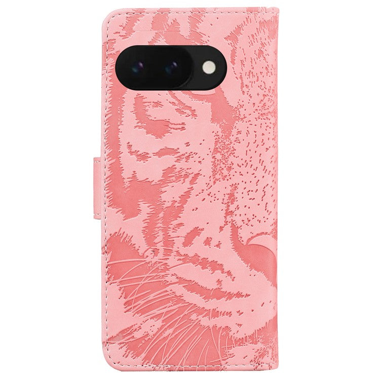 For Google Pixel 9a Case Tiger Imprint Leather Wallet Phone Cover - Pink