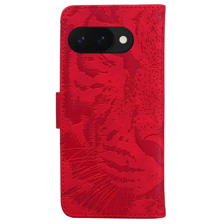 For Google Pixel 9a Case Tiger Imprint Leather Wallet Phone Cover - Red