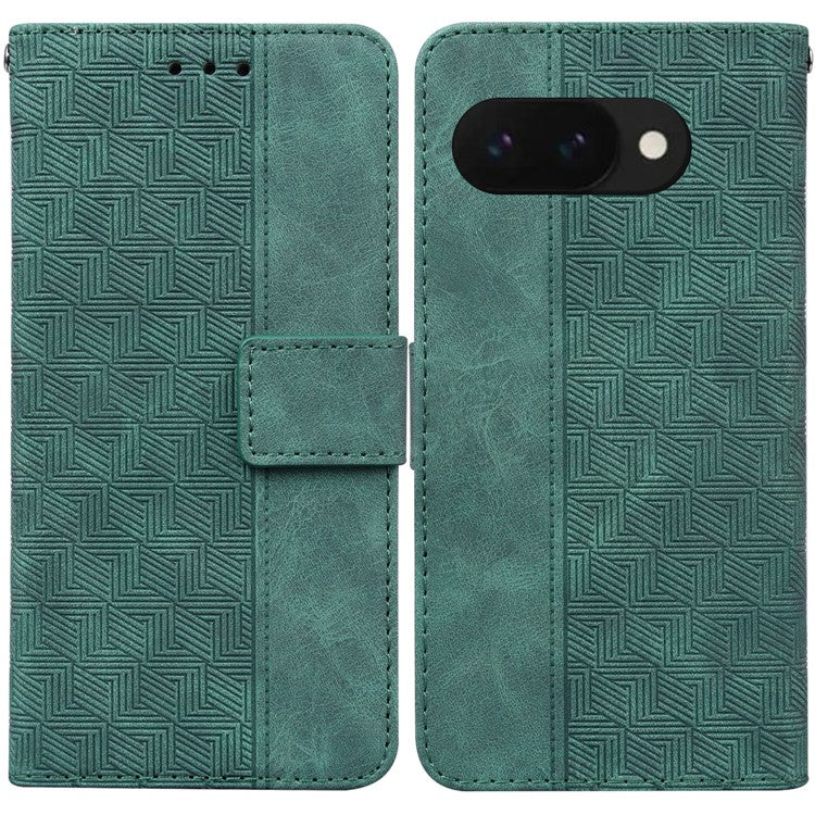 For Google Pixel 9a Case Geometry Pattern Leather Wallet Phone Cover - Green