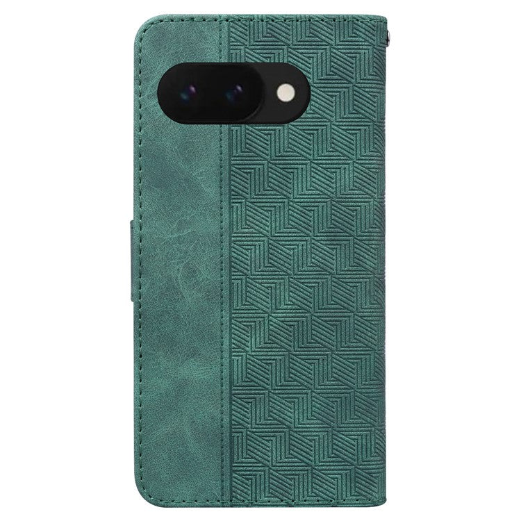 For Google Pixel 9a Case Geometry Pattern Leather Wallet Phone Cover - Green