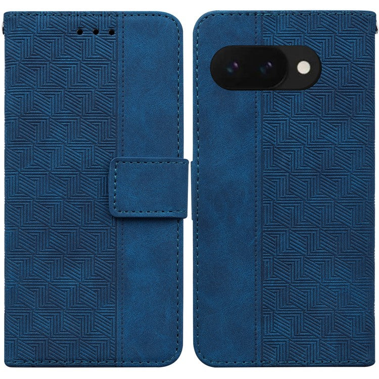 For Google Pixel 9a Case Geometry Pattern Leather Wallet Phone Cover - Blue