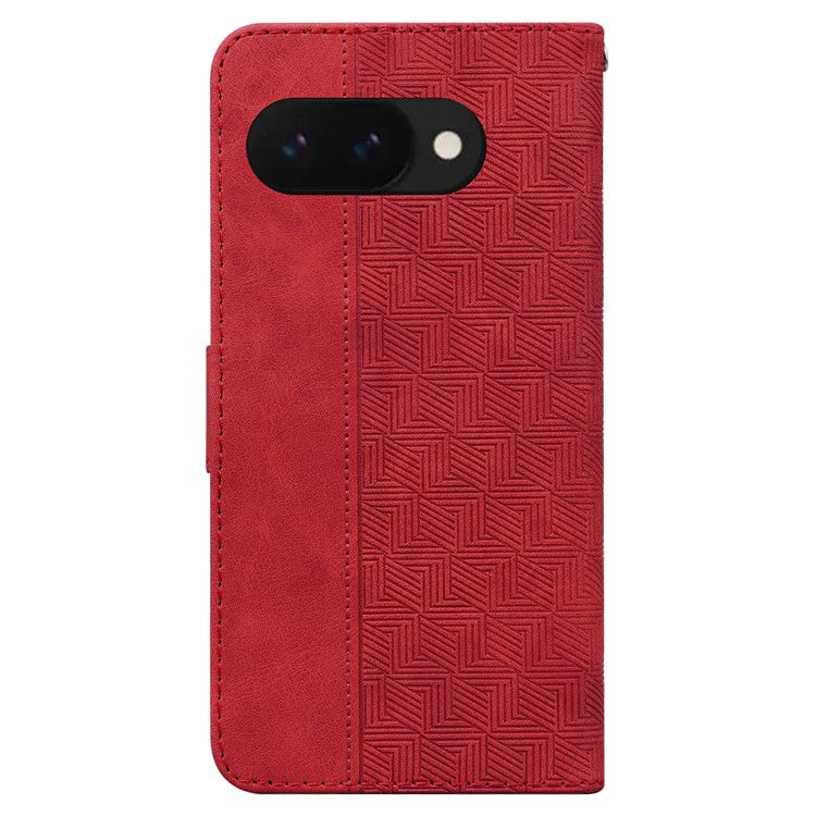 For Google Pixel 9a Case Geometry Pattern Leather Wallet Phone Cover - Red