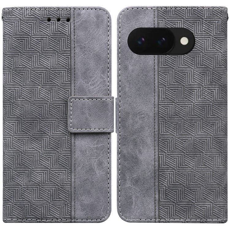 For Google Pixel 9a Case Geometry Pattern Leather Wallet Phone Cover - Grey