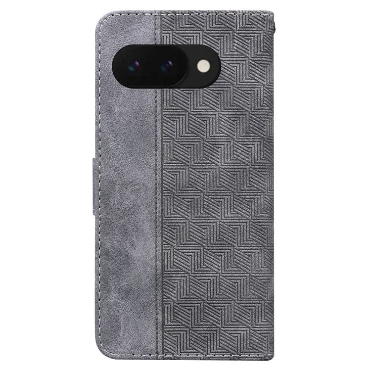 For Google Pixel 9a Case Geometry Pattern Leather Wallet Phone Cover - Grey