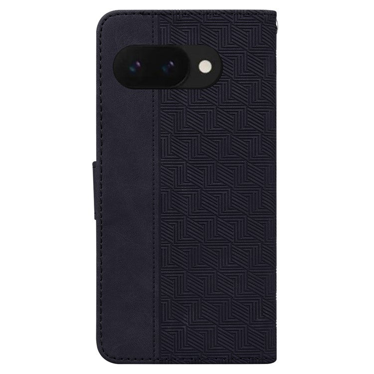 For Google Pixel 9a Case Geometry Pattern Leather Wallet Phone Cover - Black