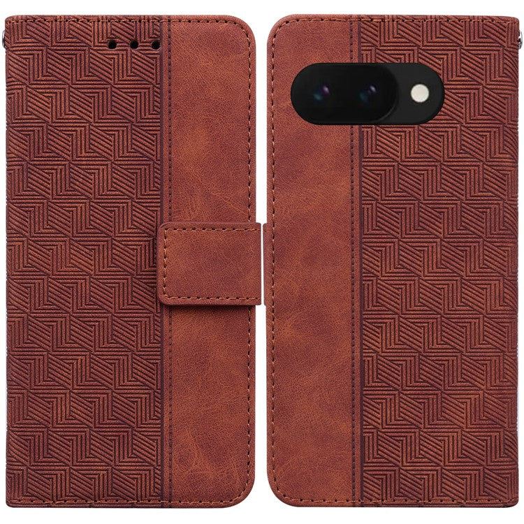 For Google Pixel 9a Case Geometry Pattern Leather Wallet Phone Cover - Brown