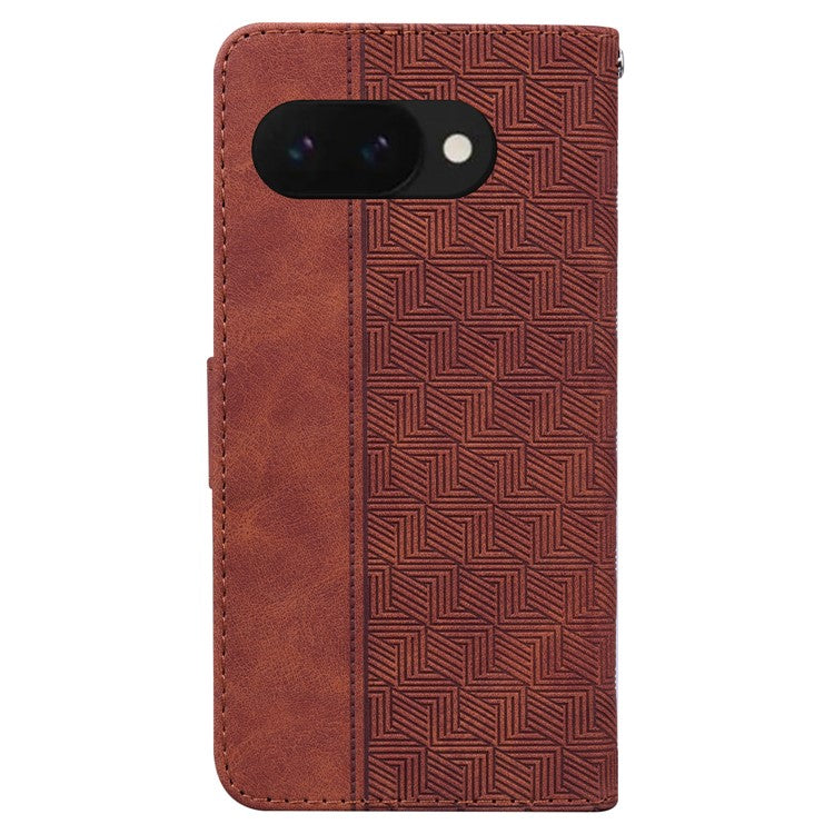 For Google Pixel 9a Case Geometry Pattern Leather Wallet Phone Cover - Brown