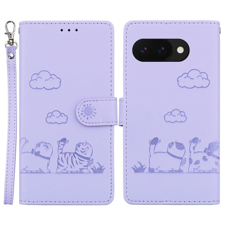 For Google Pixel 9a Case RFID Blocking Kitten Pattern TPU+PU Leather Phone Cover - Purple