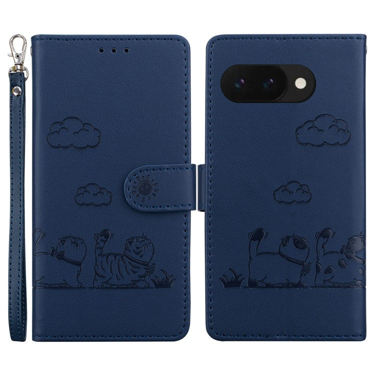 For Google Pixel 9a Case RFID Blocking Kitten Pattern TPU+PU Leather Phone Cover - Blue