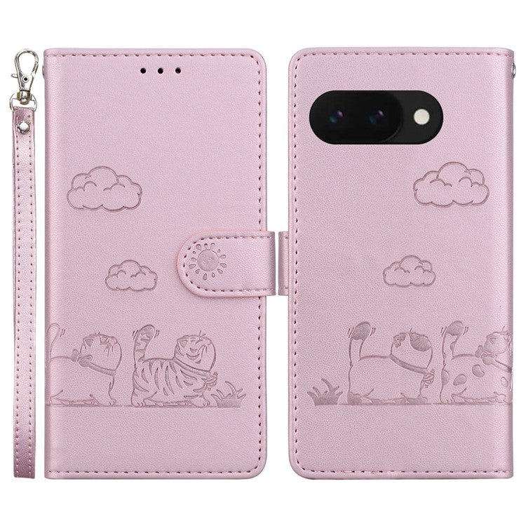 For Google Pixel 9a Case RFID Blocking Kitten Pattern TPU+PU Leather Phone Cover - Pink