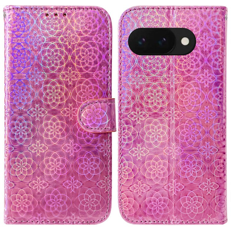 For Google Pixel 9a Stand Case Dazzling Flower Leather Phone Cover - Pink