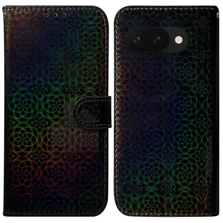 For Google Pixel 9a Stand Case Dazzling Flower Leather Phone Cover - Black