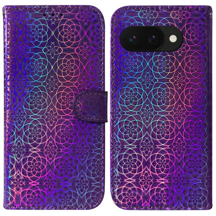 For Google Pixel 9a Stand Case Dazzling Flower Leather Phone Cover - Purple