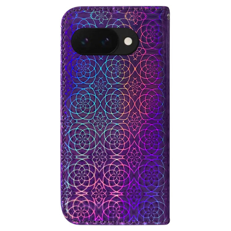 For Google Pixel 9a Stand Case Dazzling Flower Leather Phone Cover - Purple