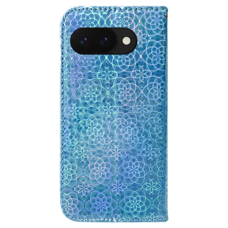 For Google Pixel 9a Stand Case Dazzling Flower Leather Phone Cover - Blue