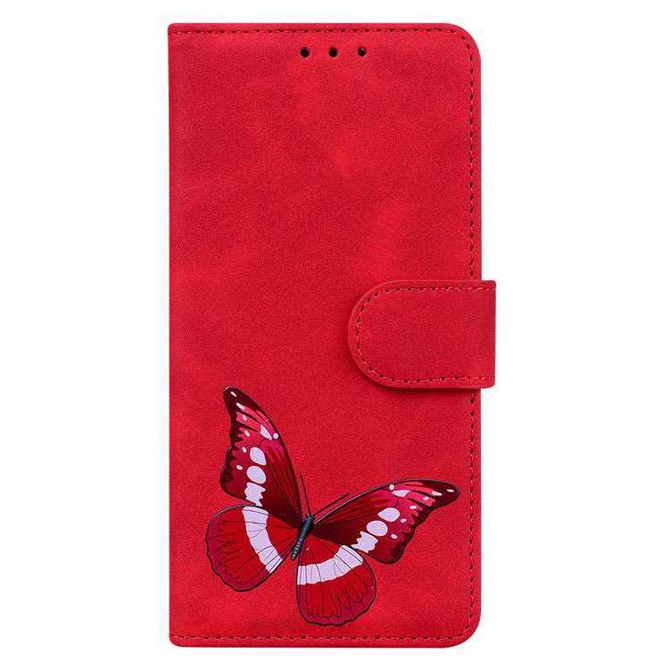 For Google Pixel 9a Stand Case PU Leather Phone Cover Butterfly Printed - Red