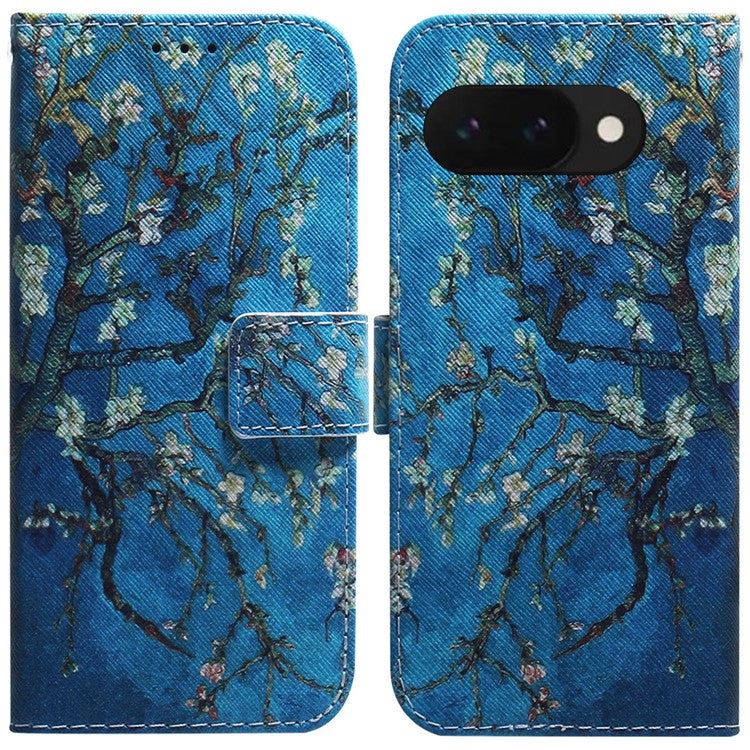 For Google Pixel 9a Wallet Case Pattern Print Leather Phone Cover - Apricot Flowers