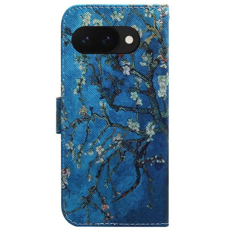 For Google Pixel 9a Wallet Case Pattern Print Leather Phone Cover - Apricot Flowers