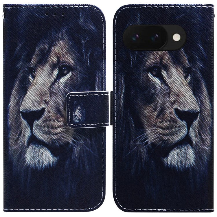 For Google Pixel 9a Wallet Case Pattern Print Leather Phone Cover - Lion