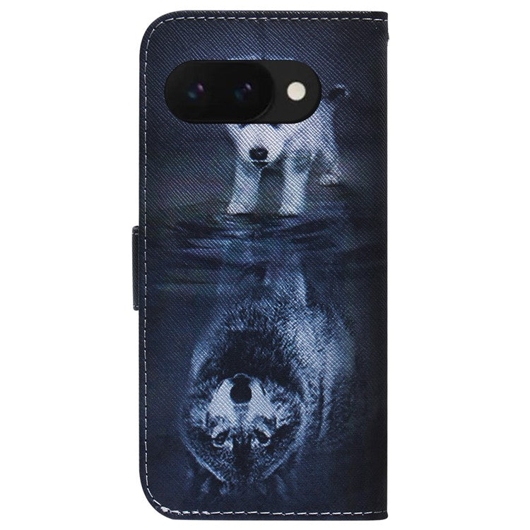 For Google Pixel 9a Wallet Case Pattern Print Leather Phone Cover - Dog and Wolf