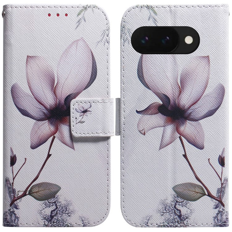 For Google Pixel 9a Wallet Case Pattern Print Leather Phone Cover - Pink Flower