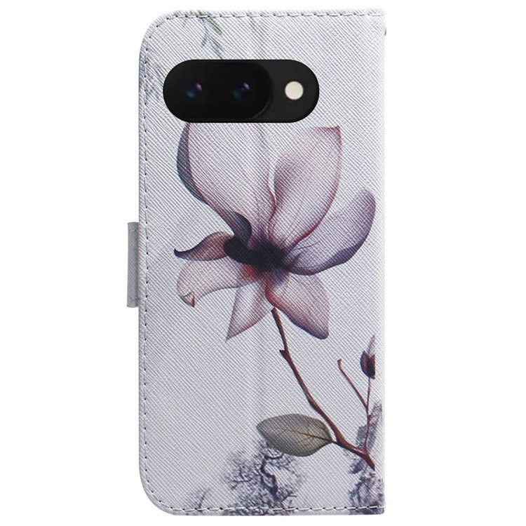 For Google Pixel 9a Wallet Case Pattern Print Leather Phone Cover - Pink Flower