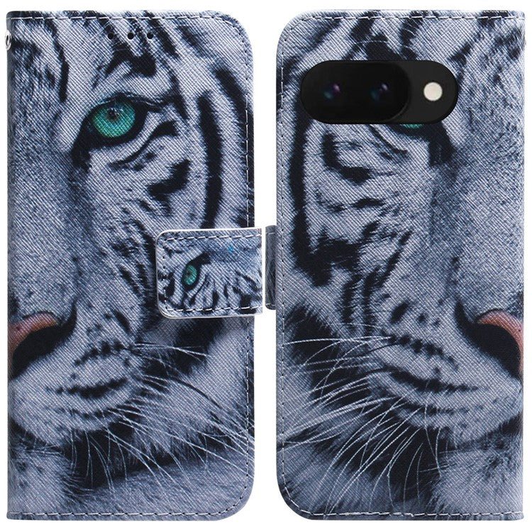 For Google Pixel 9a Wallet Case Pattern Print Leather Phone Cover - Tiger