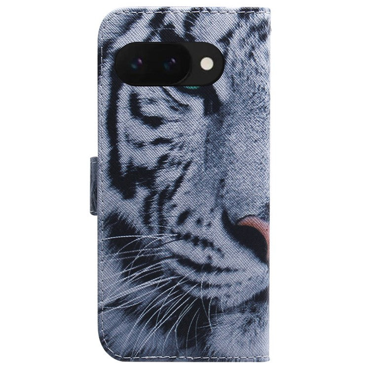 For Google Pixel 9a Wallet Case Pattern Print Leather Phone Cover - Tiger