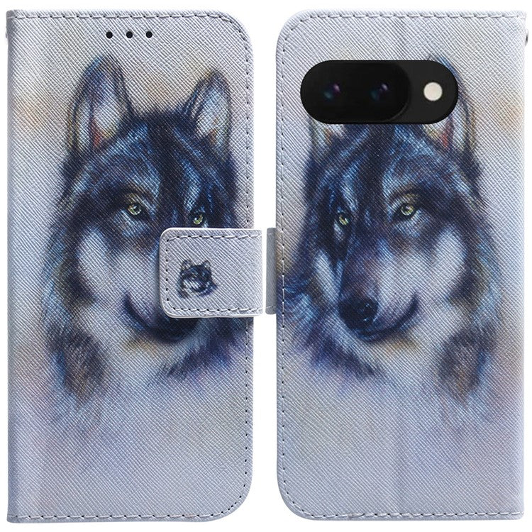 For Google Pixel 9a Wallet Case Pattern Print Leather Phone Cover - Wolf