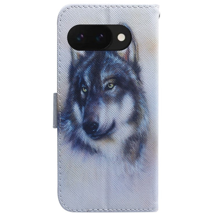 For Google Pixel 9a Wallet Case Pattern Print Leather Phone Cover - Wolf